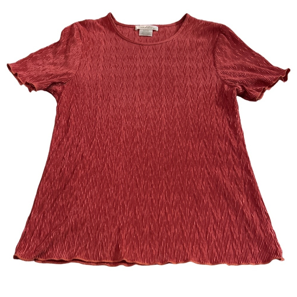 Women's Dark Orange/Red Textured Short Sleeve Shirt Size Medium